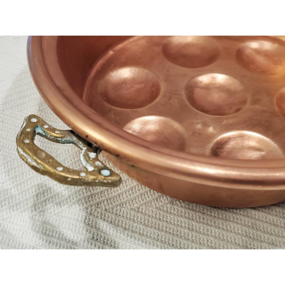 Vintage  Solid Copper Escargot Egg Poacher Pan with Brass Handle